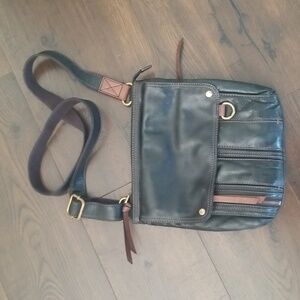 Fossil leather crossbody messenger bag, black and brown
